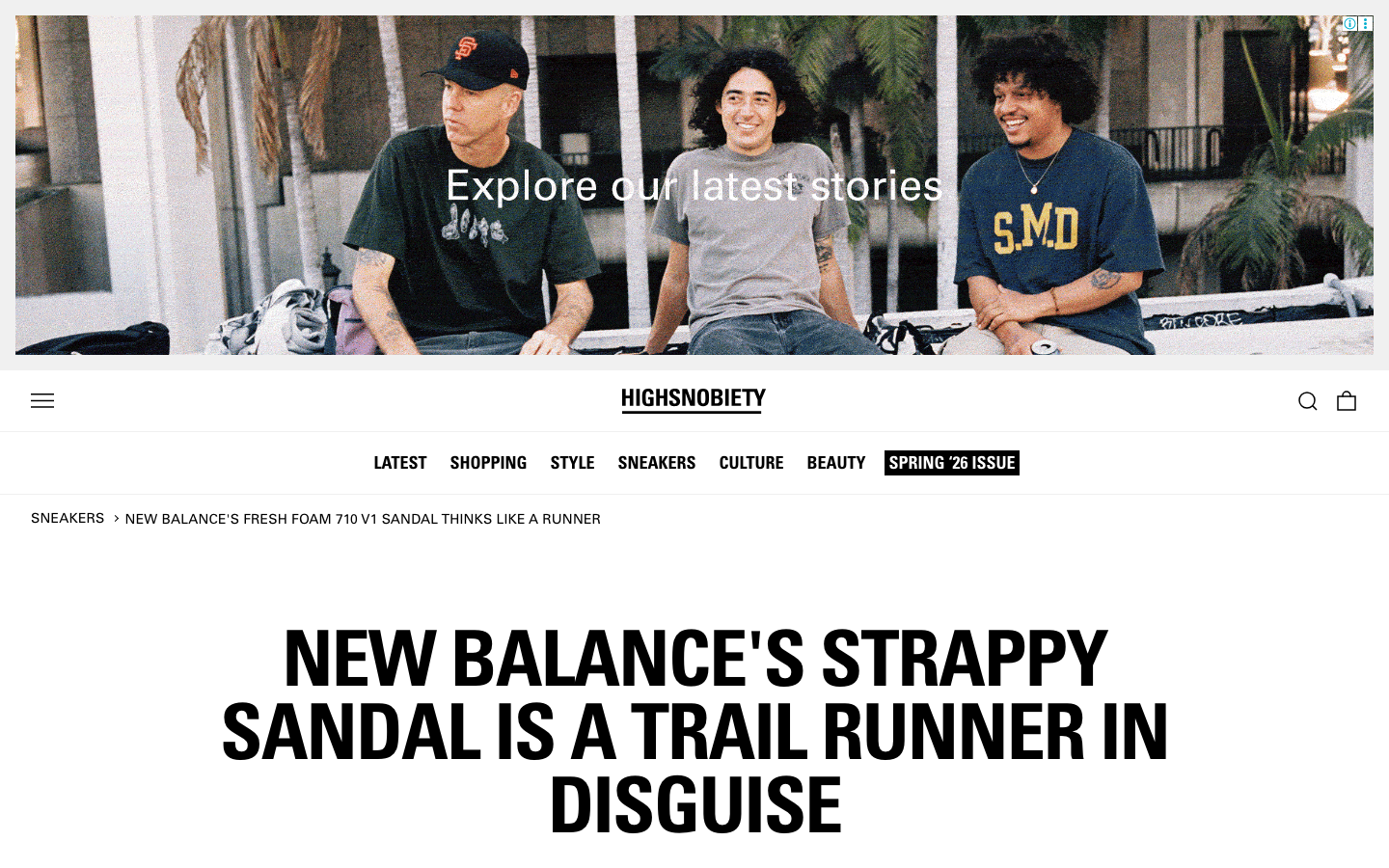 The page prioritizes visual impact with a large, atmospheric image and a clean, typographic layout. The overall feel is sophisticated and curated, emphasizing high-quality visuals and concise text. · fashion media, style blog, luxury culture, editorial website, high fashion, sneakers culture, streetwear news, design website