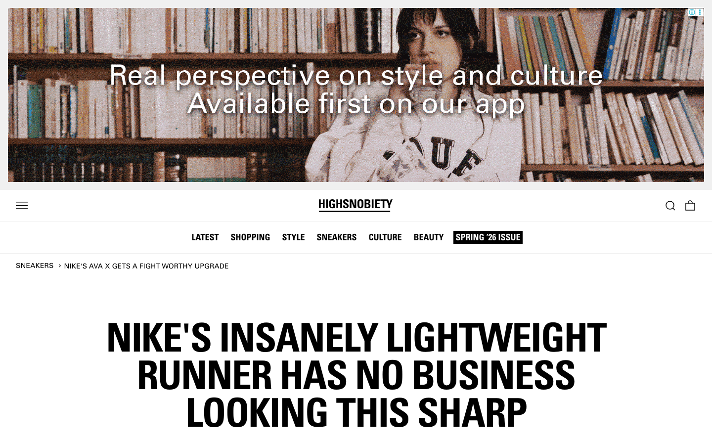 The page prioritizes visual impact with a large, atmospheric image and a clean, typographic layout. The overall feel is sophisticated and curated, emphasizing high-quality visuals and concise text. · fashion media, style blog, luxury culture, editorial website, high fashion, sneakers culture, streetwear news, design website
