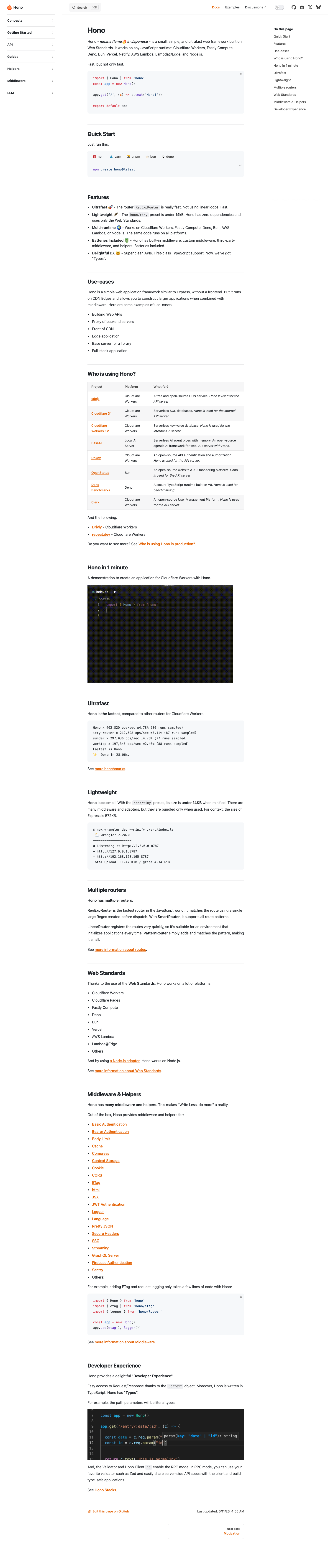 Hono — Docs - full page scroll