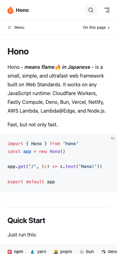 Hono — Docs - mobile