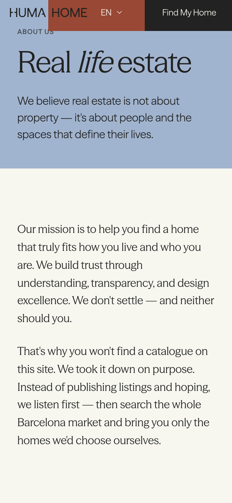 HUMAHOME · About - mobile