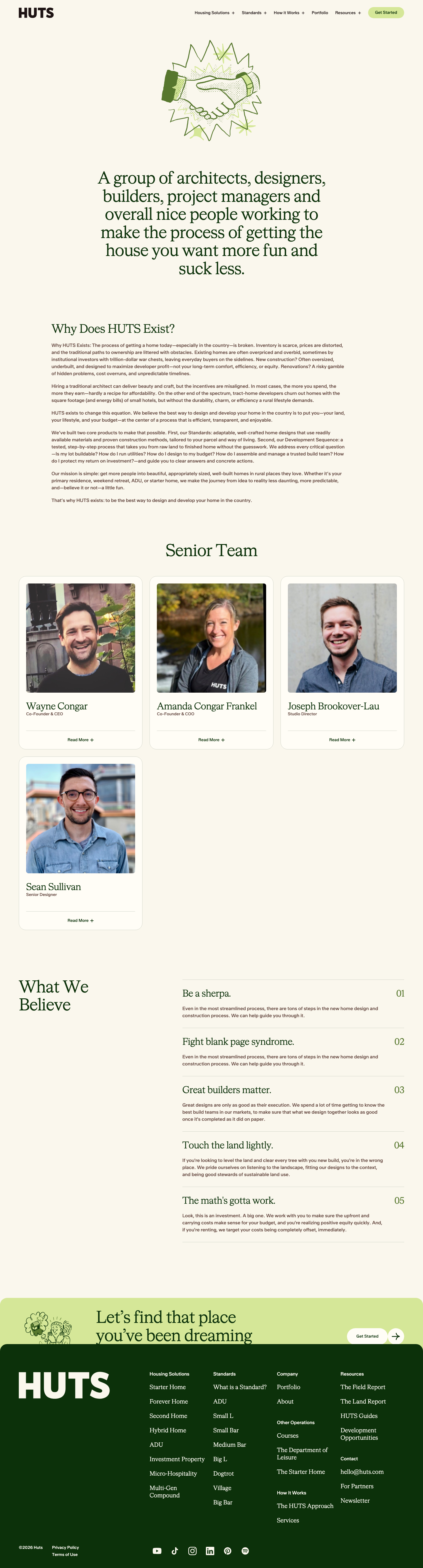 Huts · About - full page scroll