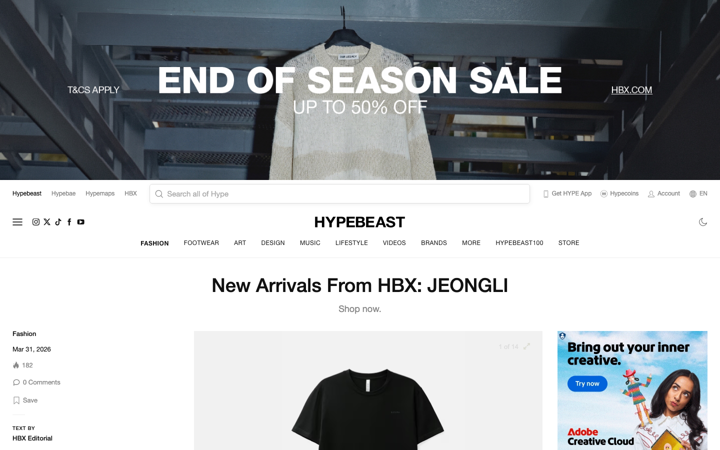 The layout prioritizes visual impact with a strong hero image and a grid of curated content. Typography is clean and assertive, creating a sense of considered presentation. The overall feel is sophisticated and authoritative. · fashion media, lifestyle editorial, design portfolio, luxury goods, menswear, streetwear, art culture, online magazine, curated content, visual culture