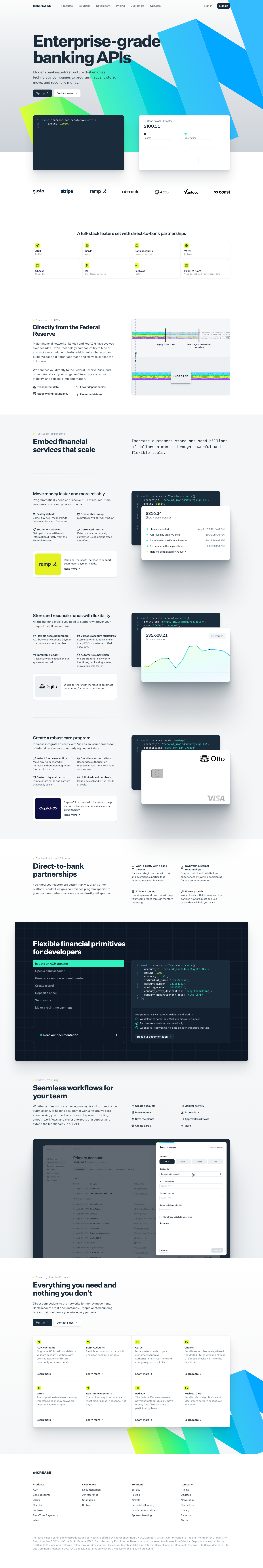 Increase — Enterprise-grade Banking APIs - full page scroll