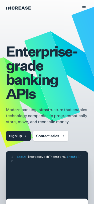 Increase — Enterprise-grade Banking APIs - mobile