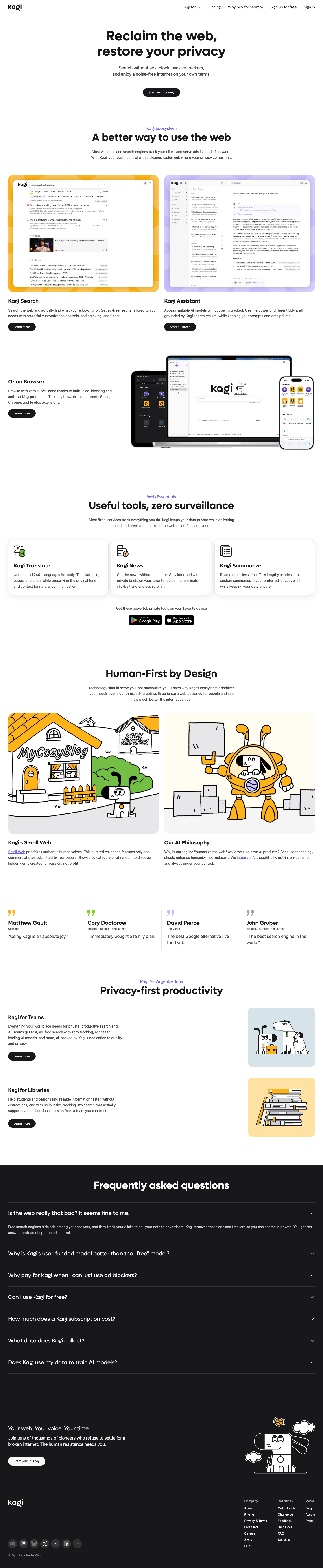 Kagi — About - full page scroll