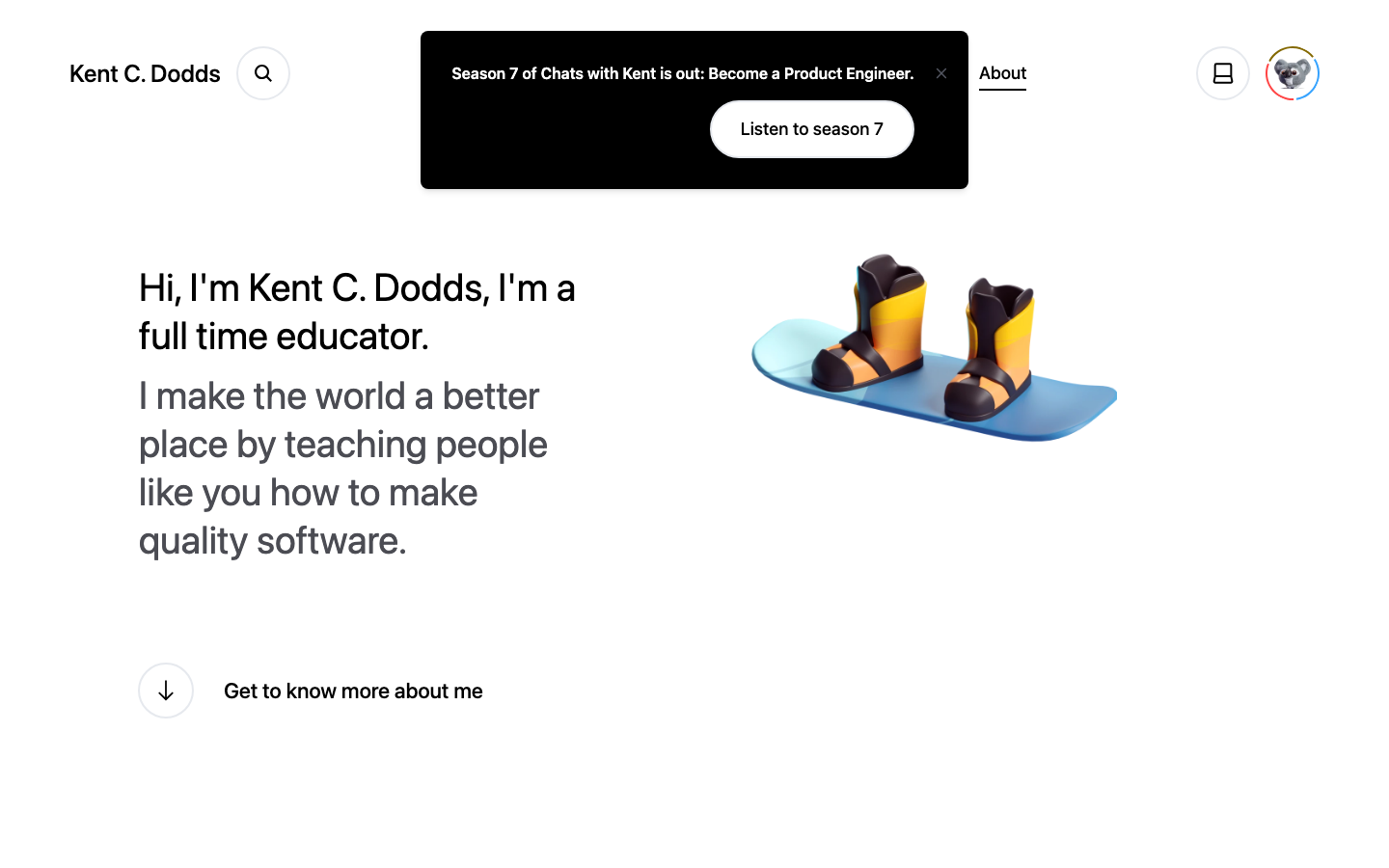 The layout uses a clear division between a left-side introduction and a right-side visual space. The illustration is light and friendly, contrasting with the clean typography and ample white space. It feels approachable and informative. · developer website, portfolio split screen, illustration hero, clean design, playful interface, software design, creative agency, modern website, minimalist illustration