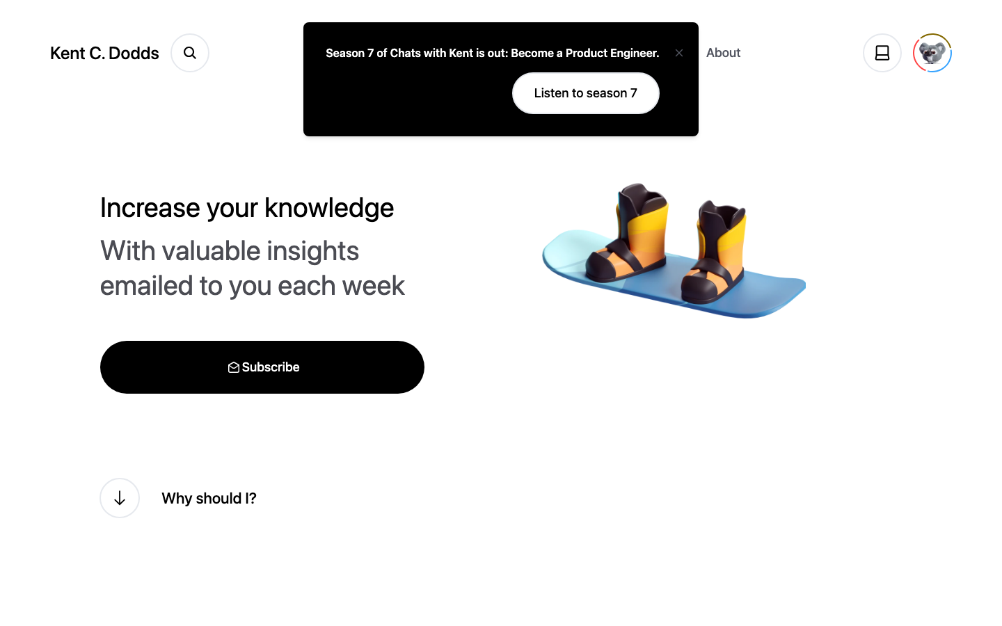 The layout uses a clear division between a left-side introduction and a right-side visual space. The illustration is light and friendly, contrasting with the clean typography and ample white space. It feels approachable and informative. · developer website, portfolio split screen, illustration hero, clean design, playful interface, software design, creative agency, modern website, minimalist illustration