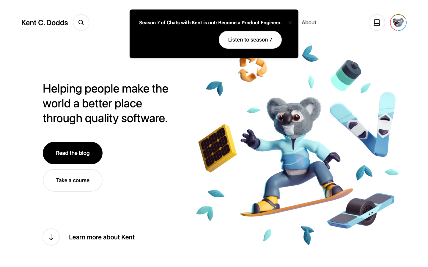 The layout uses a clear division between a left-side introduction and a right-side visual space. The illustration is light and friendly, contrasting with the clean typography and ample white space. It feels approachable and informative. · developer website, portfolio split screen, illustration hero, clean design, playful interface, software design, creative agency, modern website, minimalist illustration