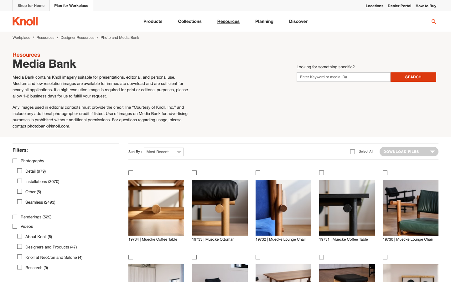 The page presents two distinct scenes, each a carefully composed photograph showcasing Knoll furniture in residential and office settings. The muted color palette and clean typography contribute to a sophisticated, understated feel. · knoll furniture, office design, home office, modern furniture, interior design, workspace, living room, furniture showroom