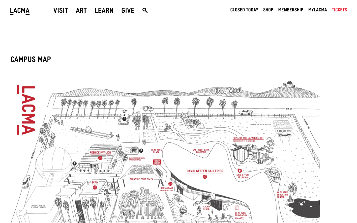 The page prioritizes a striking visual introduction of the building, using a full-bleed image and minimal text. The overall feel is clean and sophisticated, emphasizing the architectural form. · museum architecture, lacma galleries, modern building, urban landscape, cultural institution, los angeles, art museum