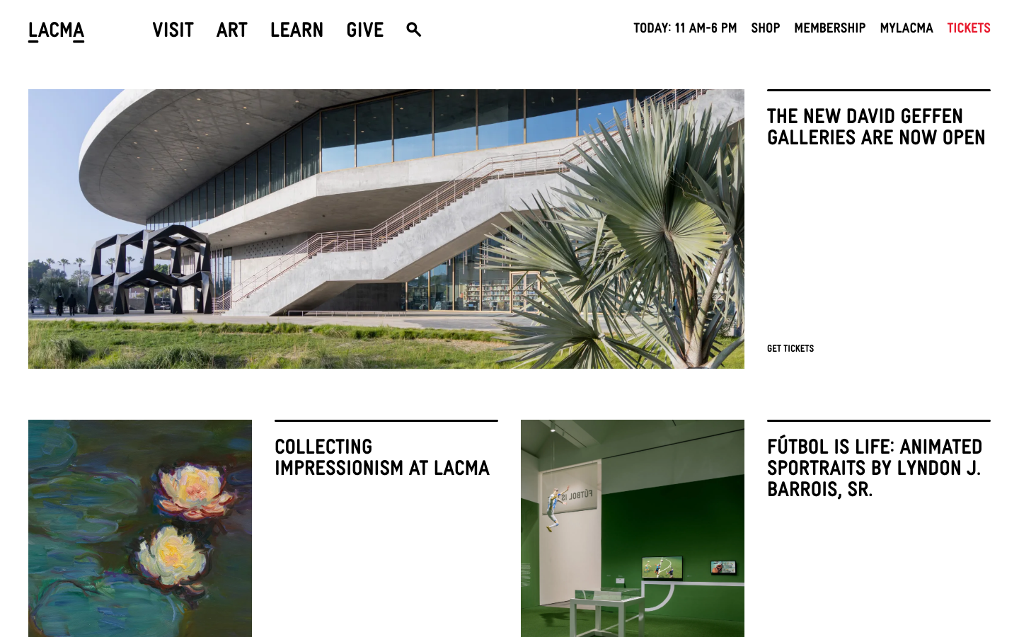 Lacma - The page prioritizes a striking visual introduction of the building, using a full-bleed image and minimal text. The overall feel is clean and sophisticated, emphasizing the architectural form.  ·  museum architecture, lacma galleries, modern building, urban landscape, cultural institution, los angeles, art museum