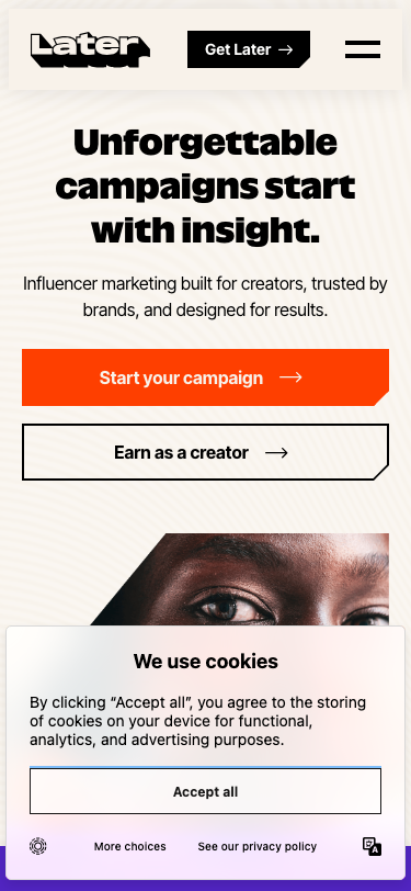 Later: Influencer Marketing and Social Media Management - mobile