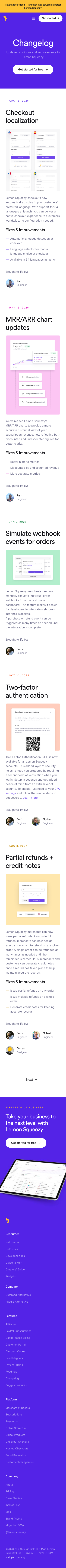 Lemonsqueezy — Changelog - mobile full page