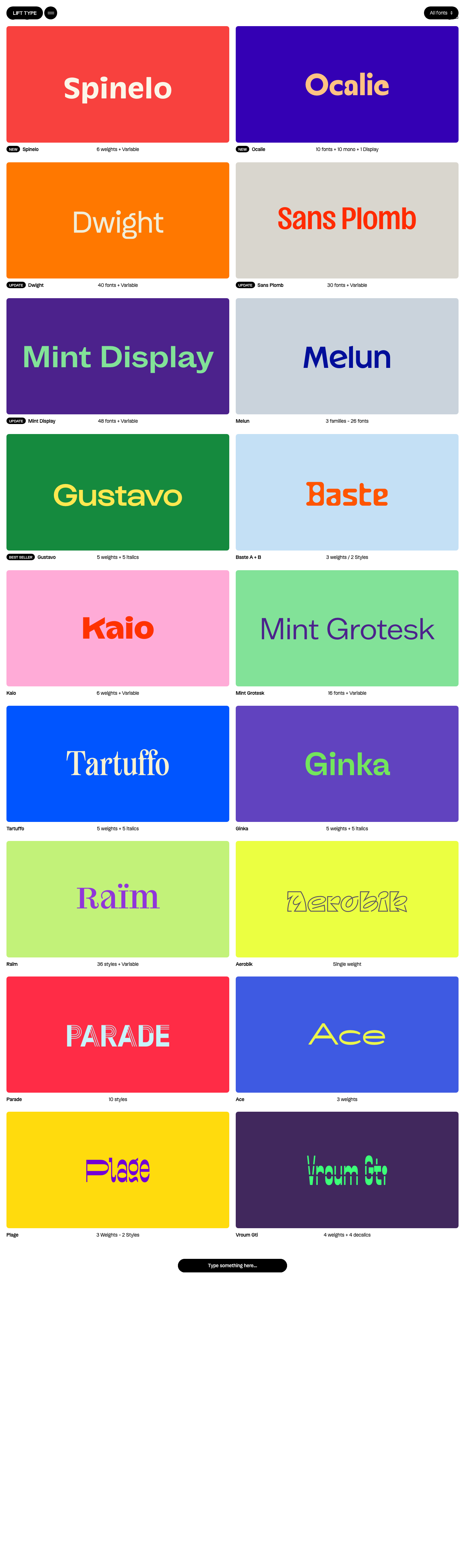 Lift Type · Typefaces - full page scroll