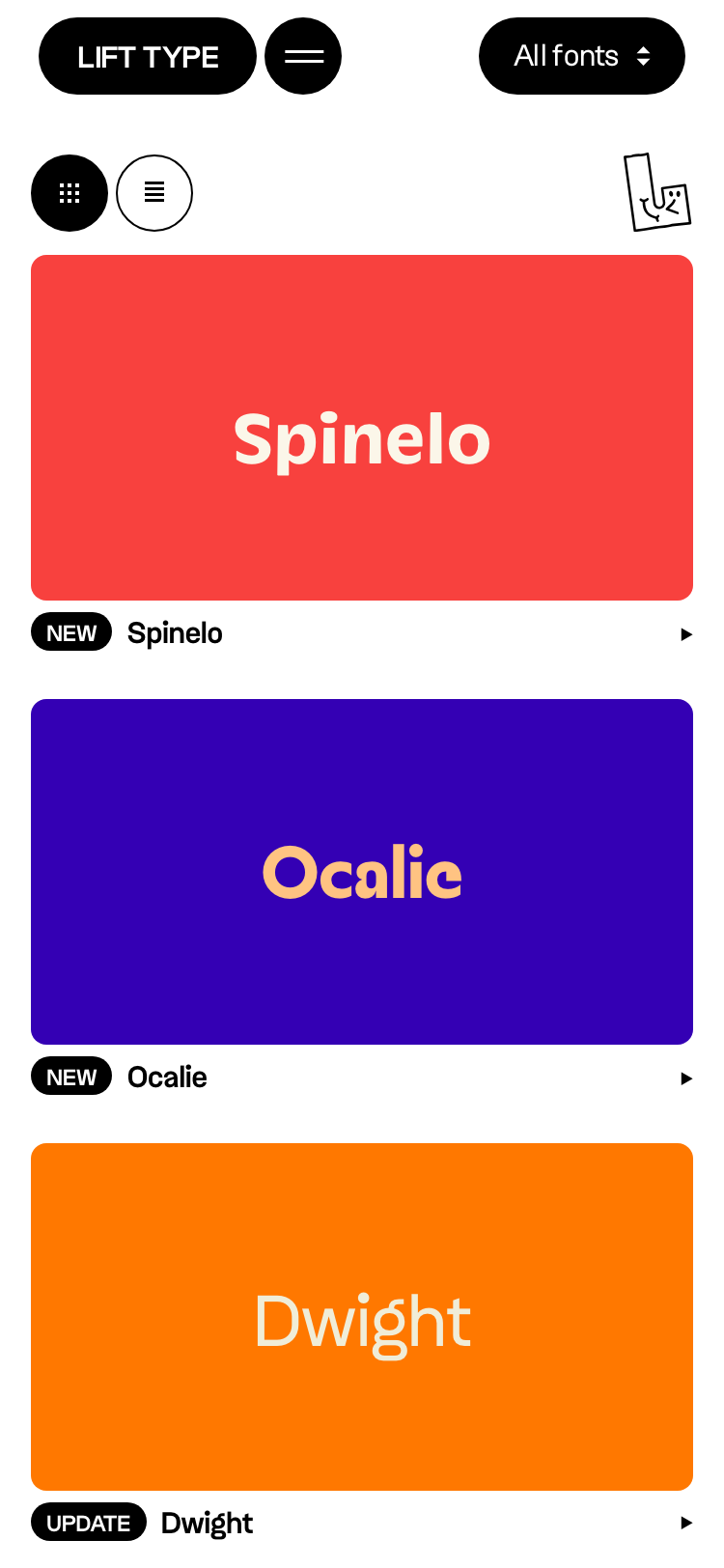 Lift Type · Typefaces - mobile