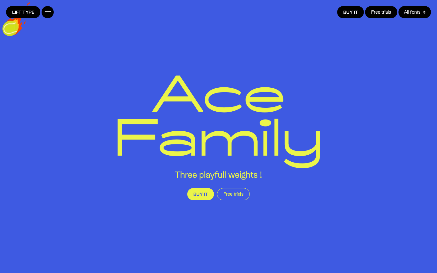 High-contrast pairing of electric blue and lemon yellow. The design relies entirely on the oversized display typeface to carry the visual weight of the hero section. · type foundry hero, bold typography, high contrast colors, minimalist font page, saturated blue yellow