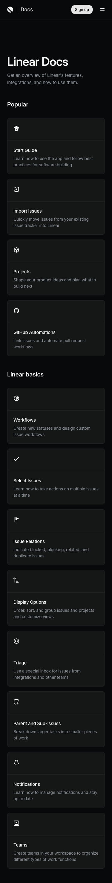 Linear — Docs - mobile full page