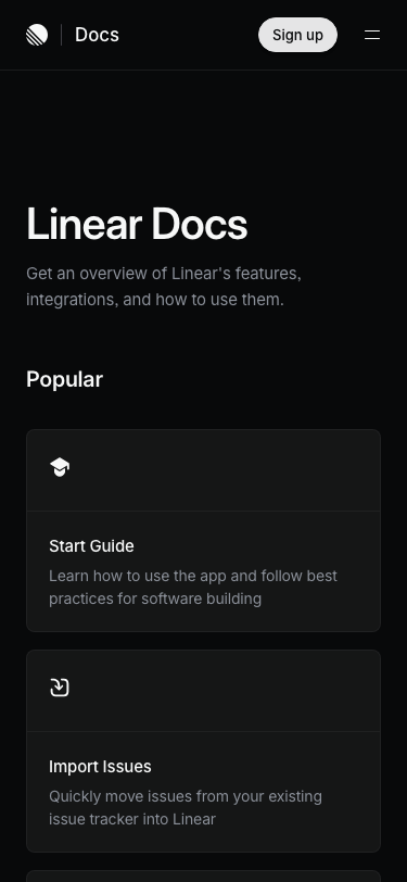 Linear — Docs - mobile