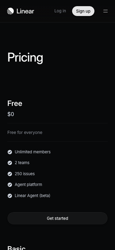 Linear — Pricing - mobile