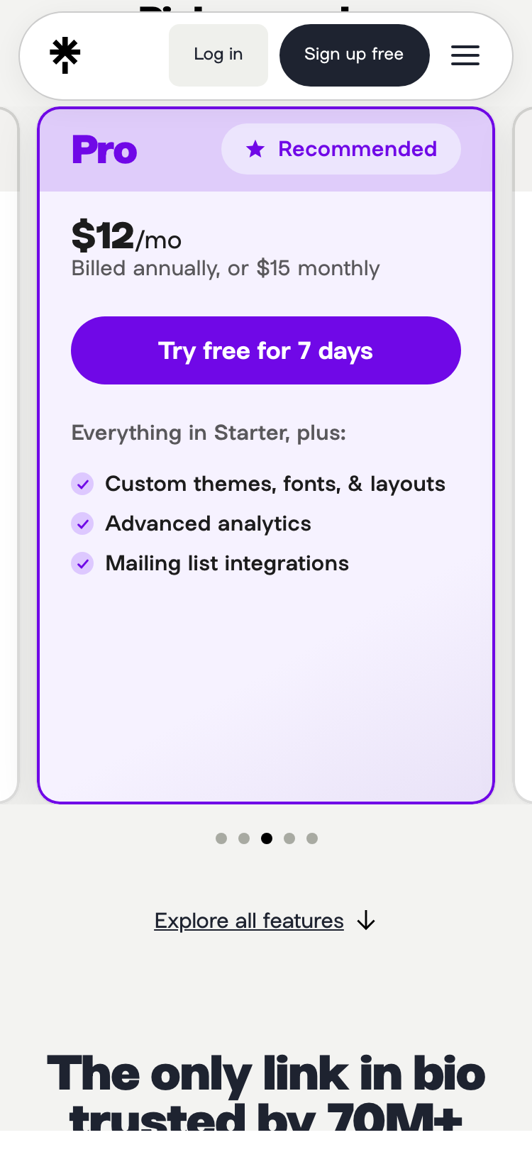 Linktree · Pricing - mobile