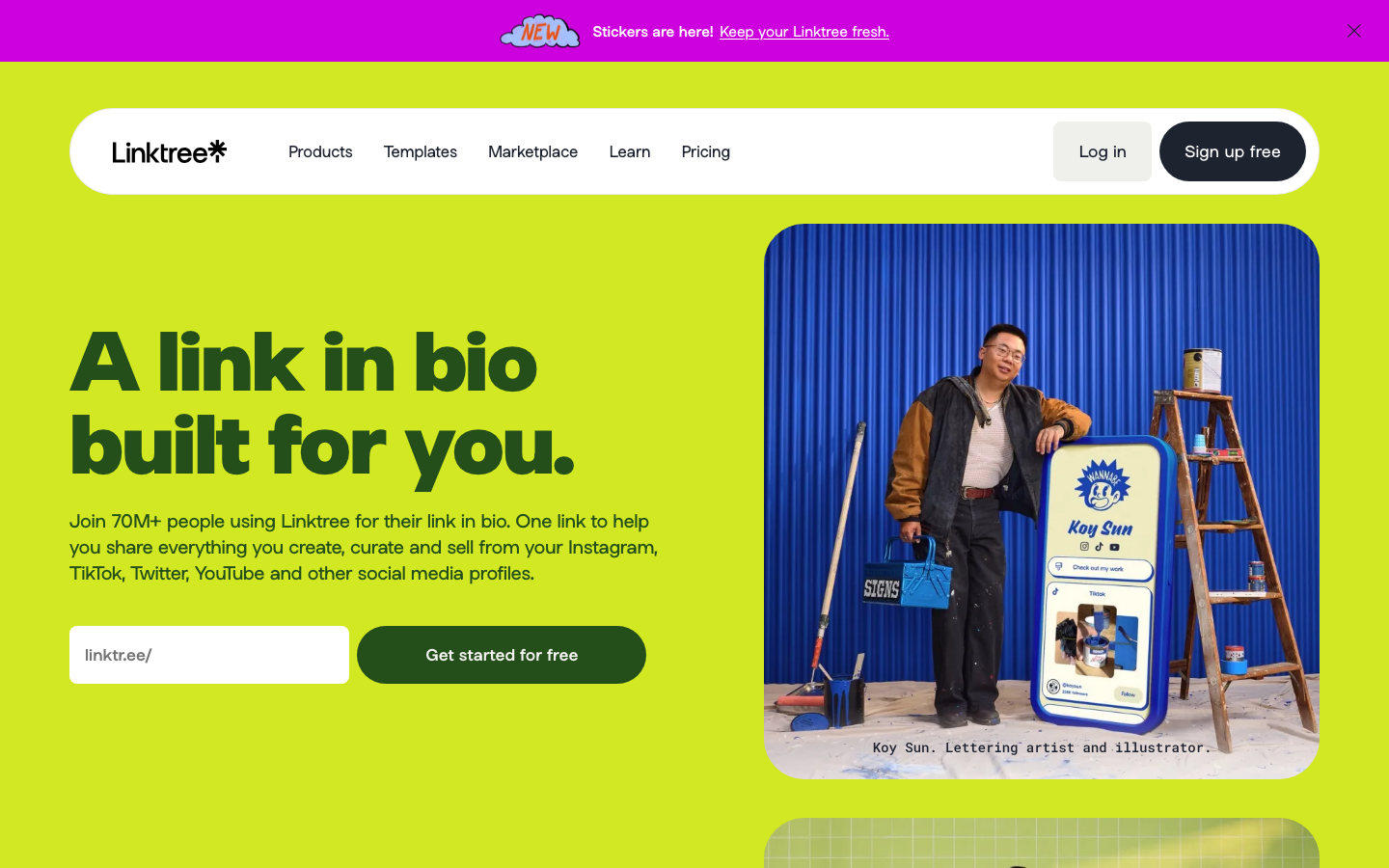 High-energy landing page featuring a saturated lime green background and bold, heavy sans-serif typography. The layout balances a strong textual value proposition with a large, rounded-corner lifestyle image. · creator tool landing page, saturated green hero, bold sans serif typography, playful saas design, high contrast web design
