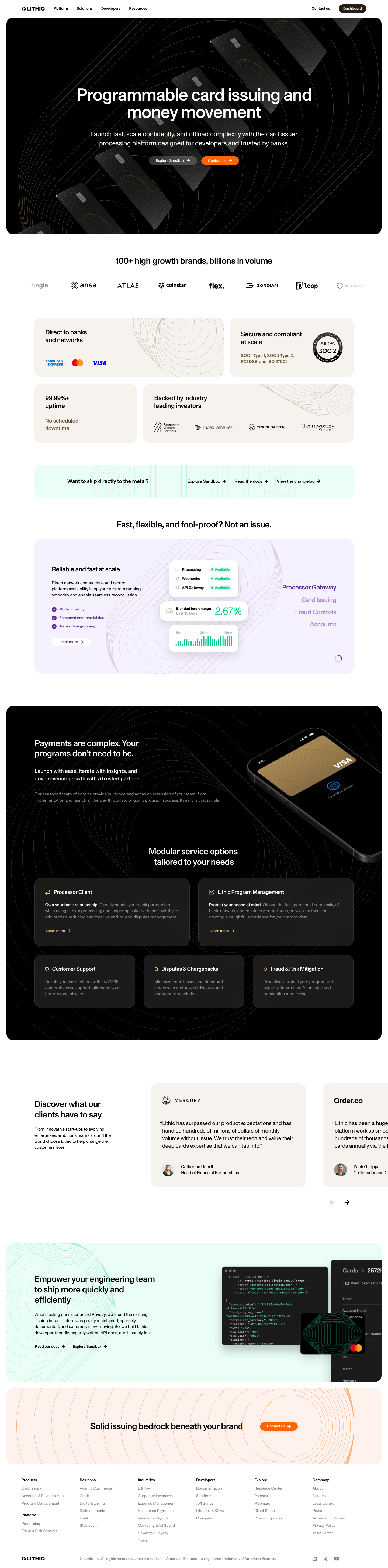 Programmable Card Issuing and Money Movement | Lithic - full page scroll
