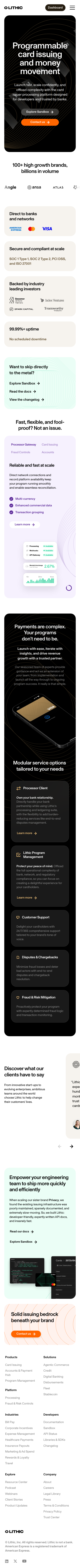 Programmable Card Issuing and Money Movement | Lithic - mobile full page