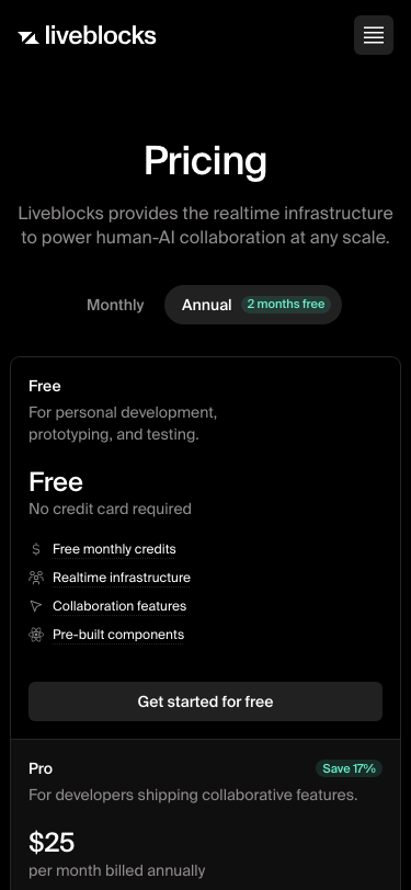Liveblocks — Pricing - mobile