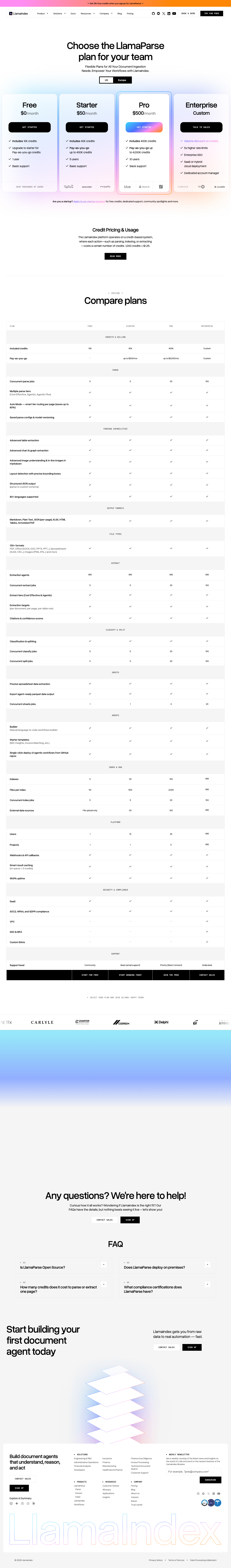 Llamaindex — Pricing - full page scroll