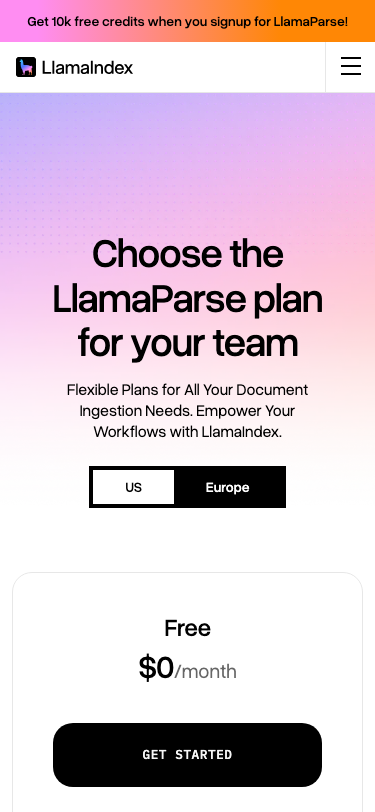 Llamaindex — Pricing - mobile