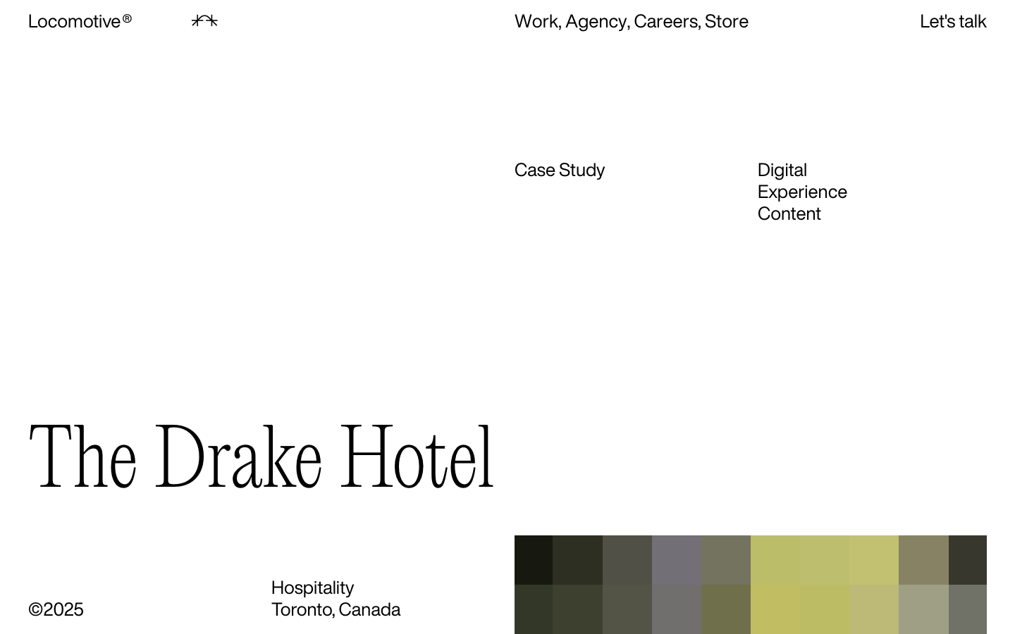 The design prioritizes typographic hierarchy and negative space. The stark contrast and limited color palette create a sense of refined professionalism, emphasizing the agency's design capabilities. · dark agency, minimalist portfolio, typography agency, monochrome design, locomotive design, digital agency, dark website, editorial design