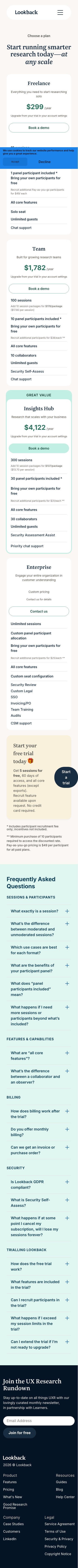 Lookback — Pricing - mobile full page