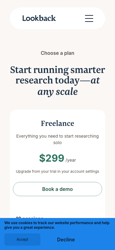 Lookback — Pricing - mobile