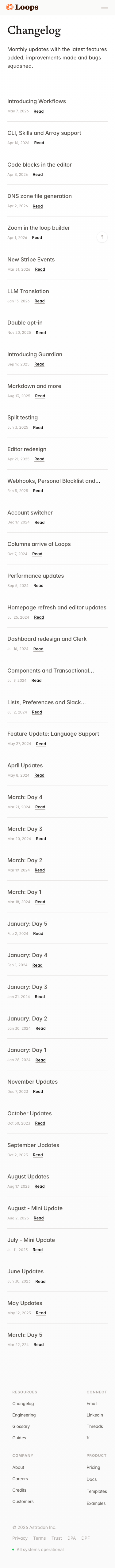 Loops So — Changelog - mobile full page