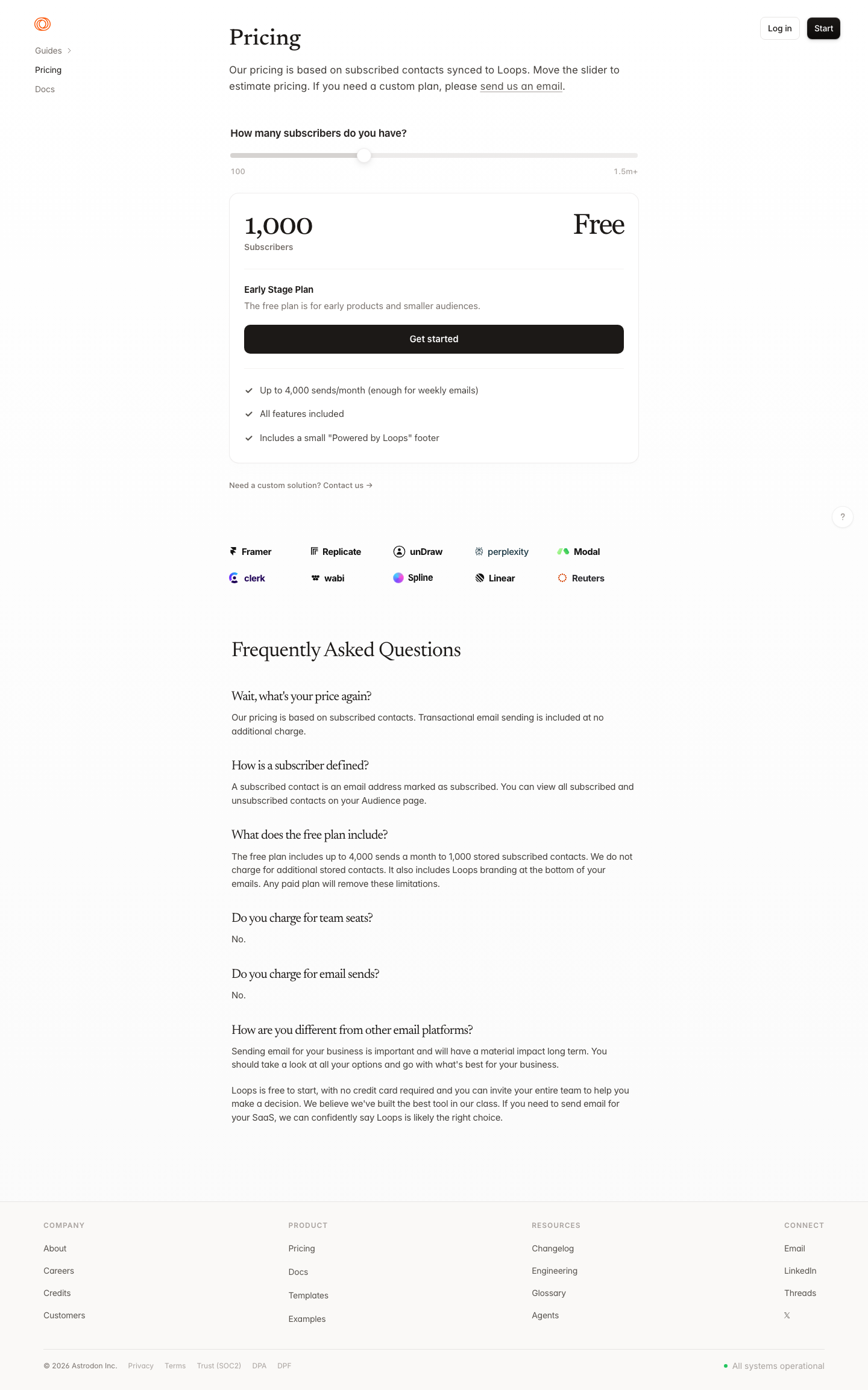 Loops So — Pricing - full page scroll