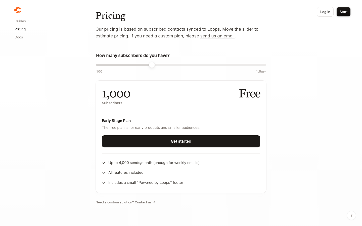 The page uses a clean, spacious layout with ample whitespace and a restrained color palette. Typography is straightforward and legible, prioritizing clarity over ornamentation. The overall mood is professional and efficient. · saas landing page, email marketing platform, minimalist design, technical website, dark theme, developer tools, clean layout, one platform email, loops so, agency website