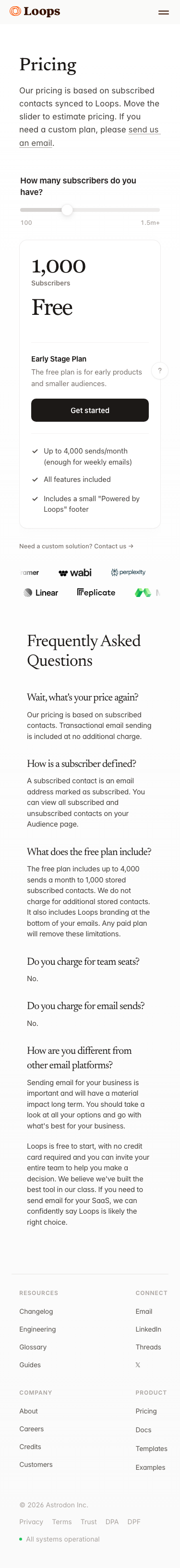 Loops So — Pricing - mobile full page