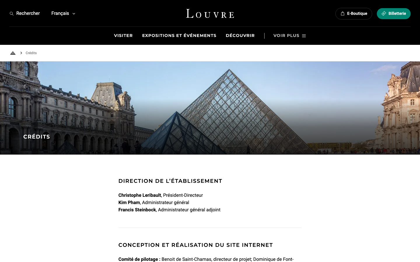 The page uses a full-bleed image to establish a sense of grandeur and history. Clean typography and ample white space create a refined, uncluttered feel, prioritizing the visual experience of the architecture itself. · museum website, art institution, cultural heritage, historical architecture, minimalist design, editorial website, france tourism, louvre visit, art gallery, cultural site