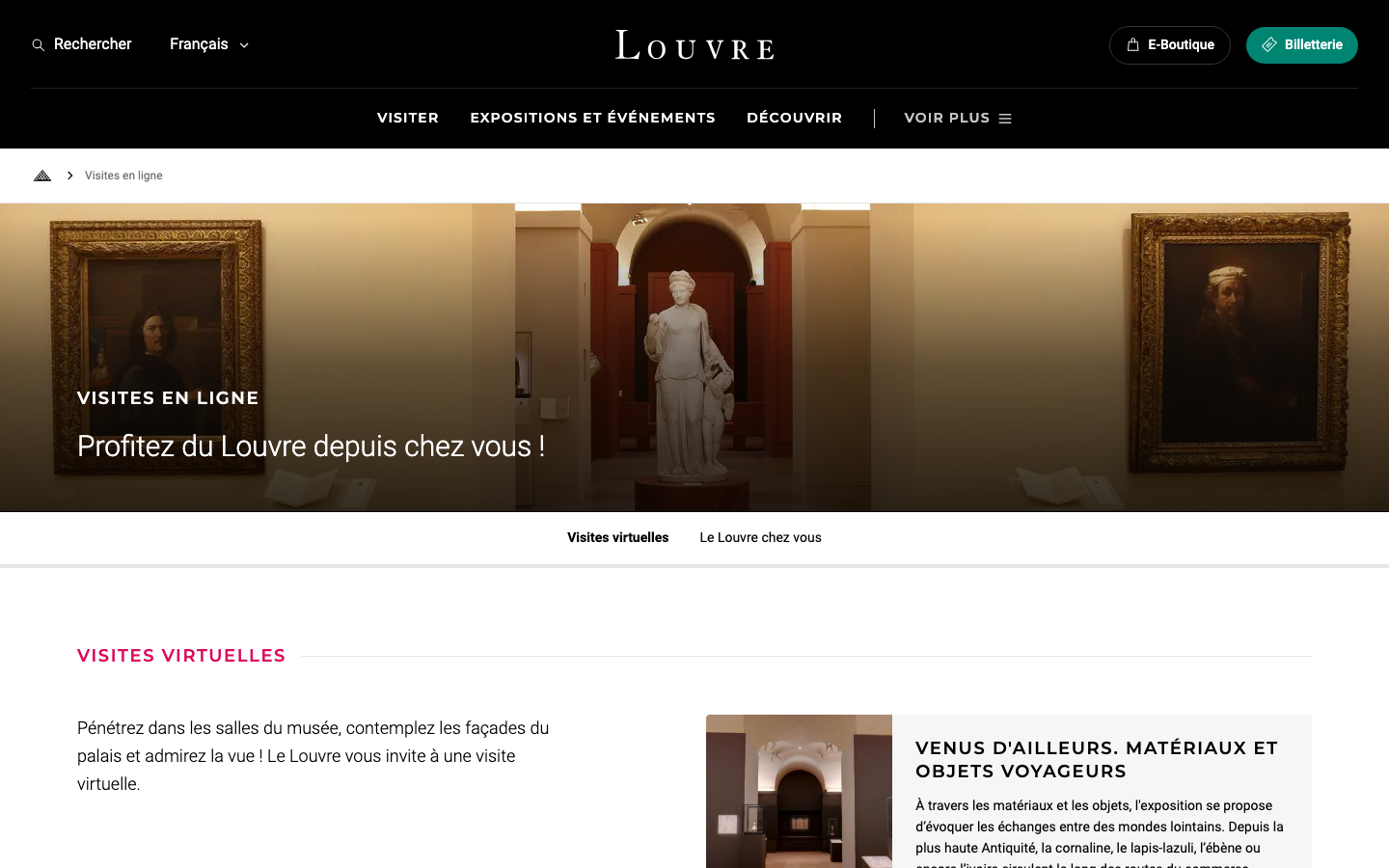 The page uses a full-bleed image to establish a sense of grandeur and history. Clean typography and ample white space create a refined, uncluttered feel, prioritizing the visual experience of the architecture itself.  ·  museum website, art institution, cultural heritage, historical architecture, minimalist design, editorial website, france tourism, louvre visit, art gallery, cultural site