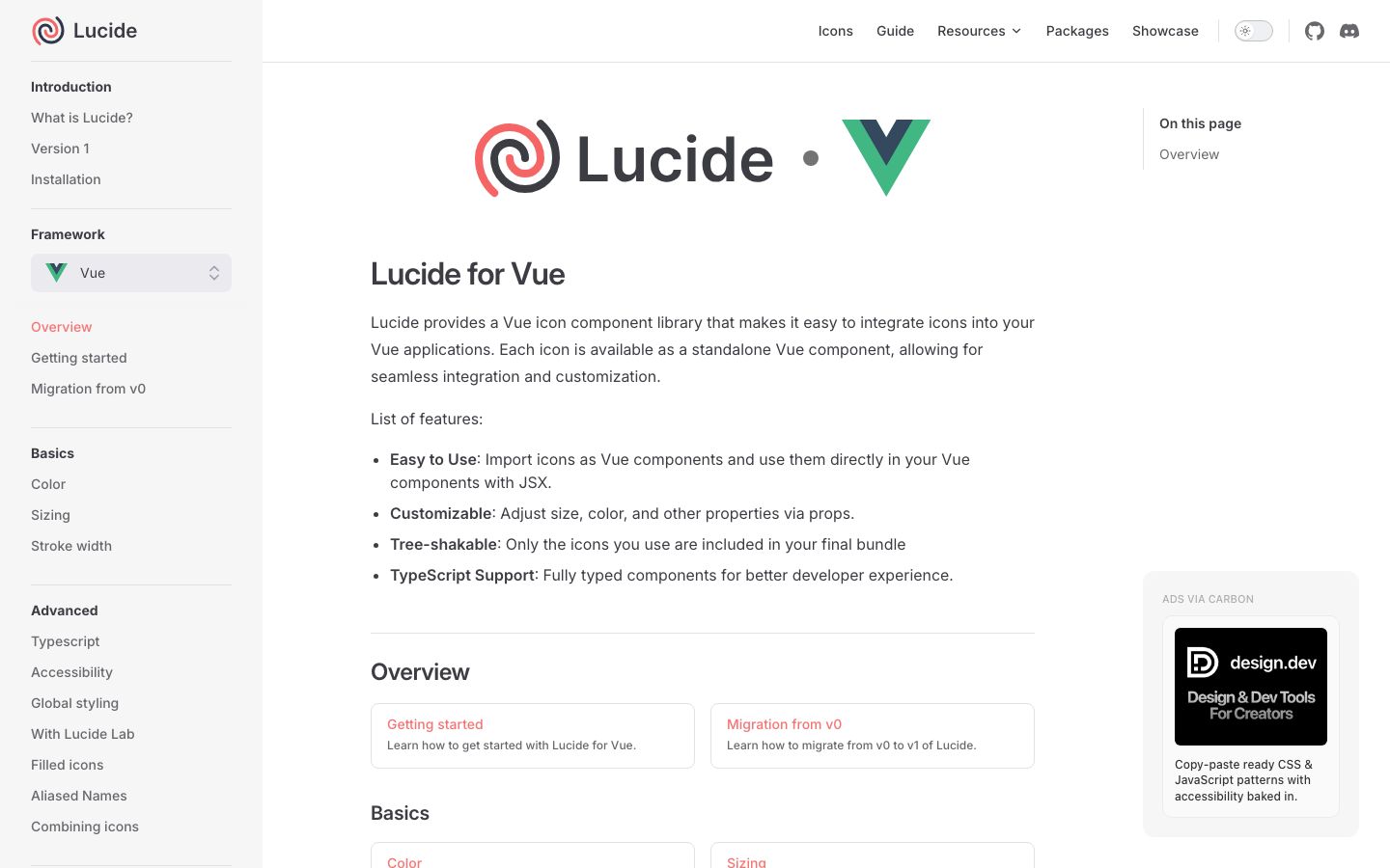 The page uses a clean, grid-based layout with a focus on showcasing the product's features. Typography is clean and geometric, with a limited color palette emphasizing shades of gray and a touch of pink. The overall mood is efficient and straightforward. · icon library, design system, vector icons, ui icons, lucide, developer tools, icon set, scalable icons, modern icons, icon examples