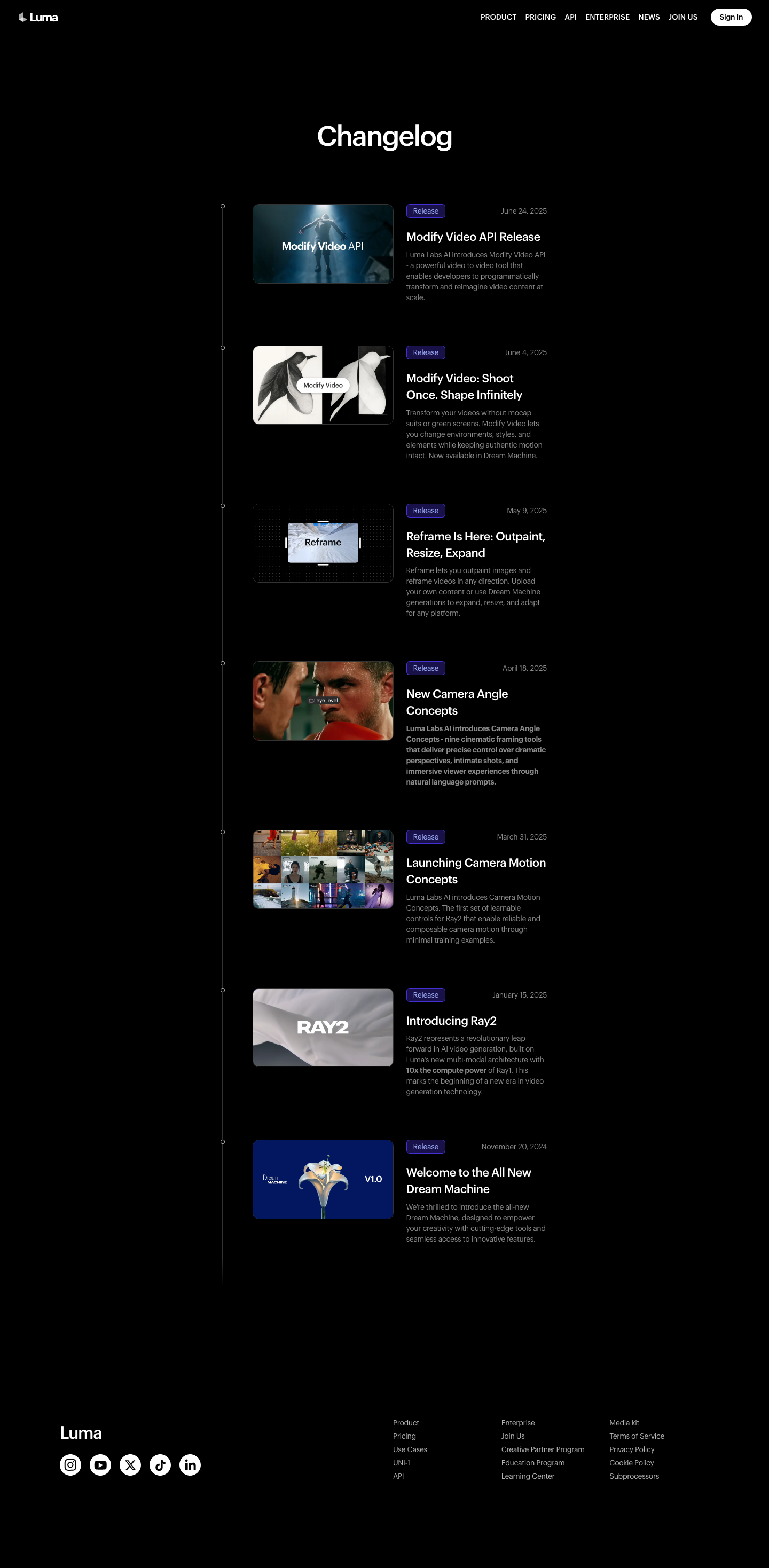 Lumalabs — Changelog - full page scroll
