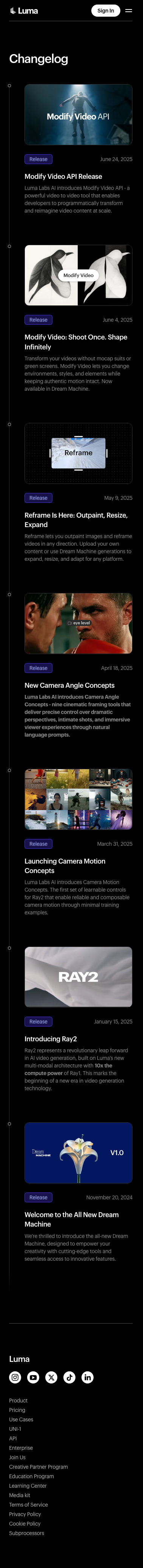 Lumalabs — Changelog - mobile full page