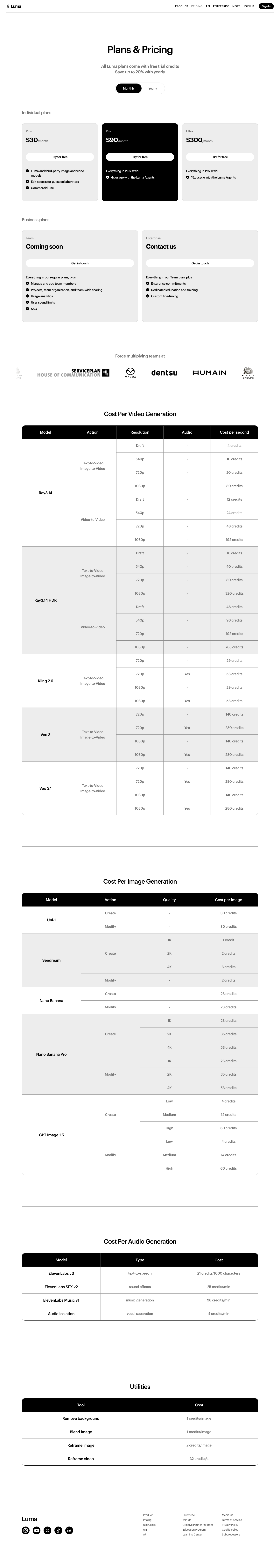 Lumalabs — Pricing - full page scroll