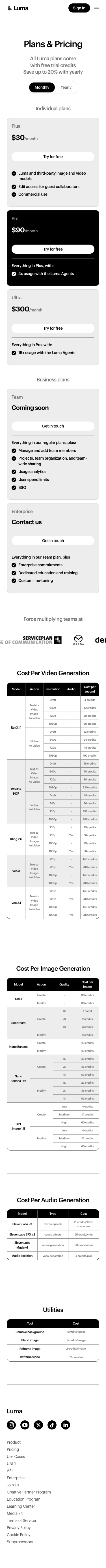 Lumalabs — Pricing - mobile full page