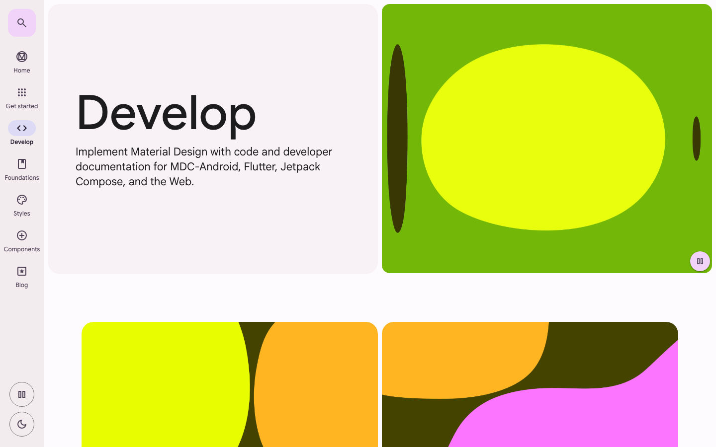 The page prioritizes clarity and functionality with a clean, spacious layout. Typography is straightforward and legible, emphasizing content hierarchy. The color palette is restrained, relying on muted tones and ample white space to create a sense of professionalism. · material design 3, google design system, developer tools, ui design, ux design, design guidelines, color palette, typography