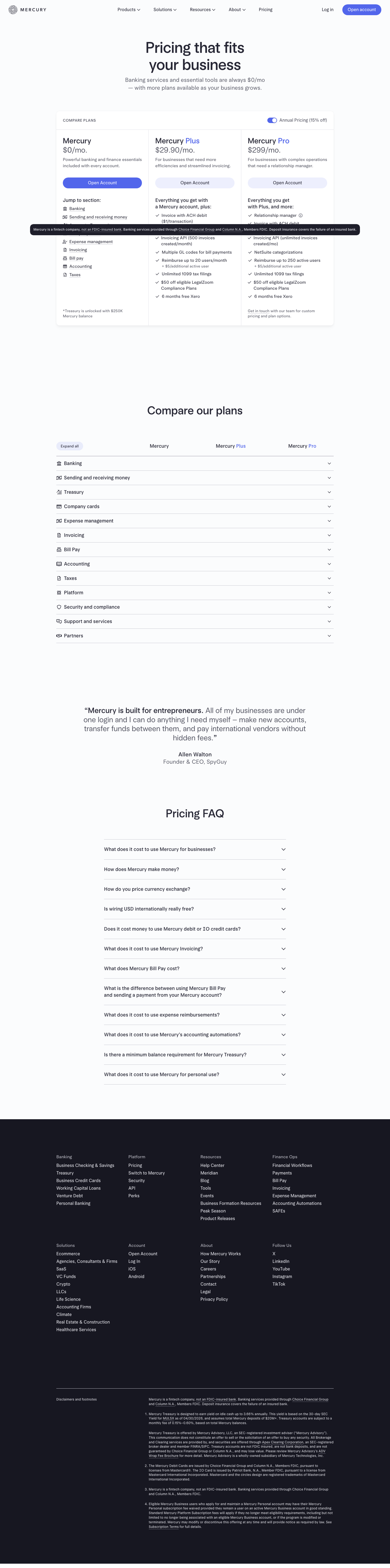 Mercury — Pricing - full page scroll