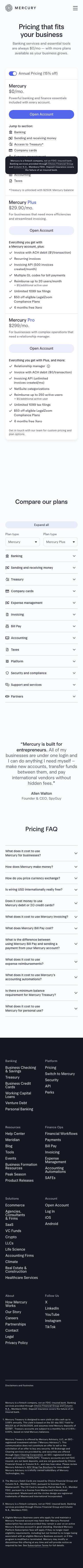 Mercury — Pricing - mobile full page