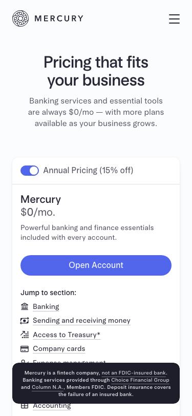 Mercury — Pricing - mobile