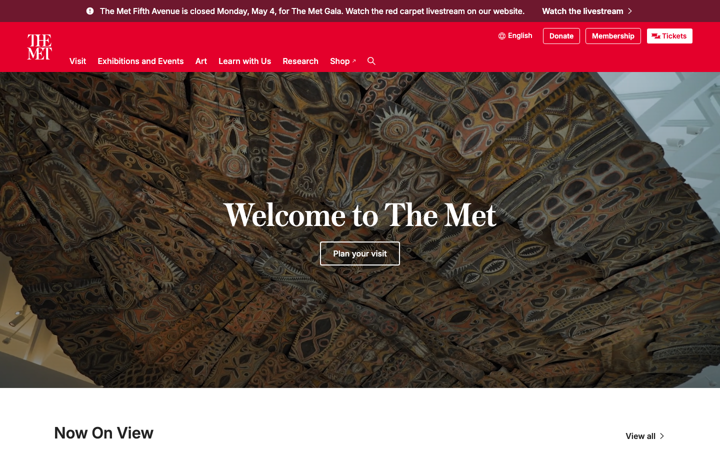 Metmuseum - The homepage presents a visually rich, almost overwhelming, display of intricate patterns, immediately establishing a sense of historical depth and artistic detail. The muted color palette and clean typography allow the complex imagery to take center stage.  ·  art museum, decorative arts, textile design, historical artifacts, cultural heritage, museum website, art collection